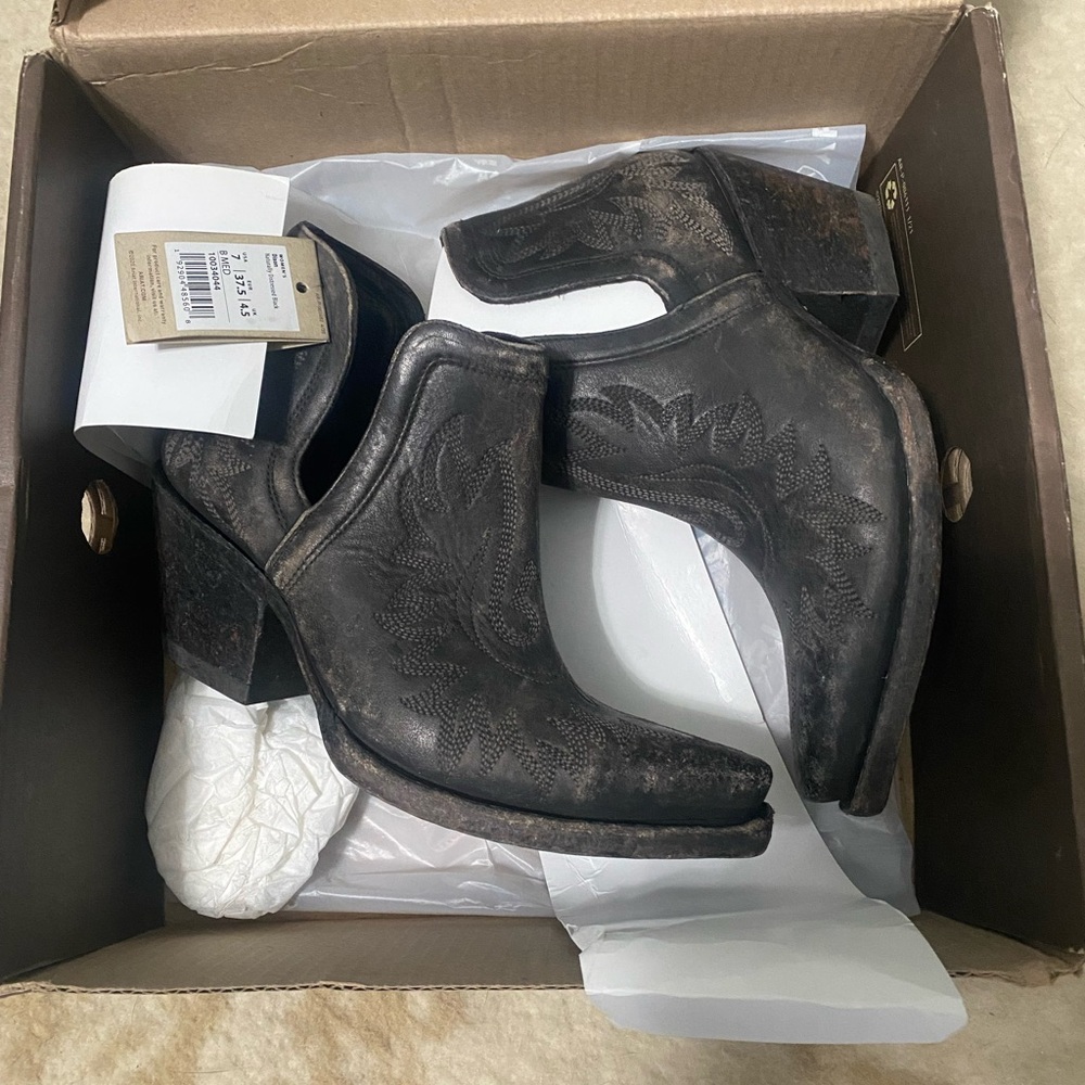 Black Embossed Western Ankle Boots